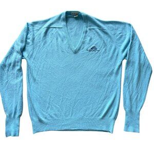 Vintage 70s Izod Naples Beach Golf Club V Neck Sweater Blue Large